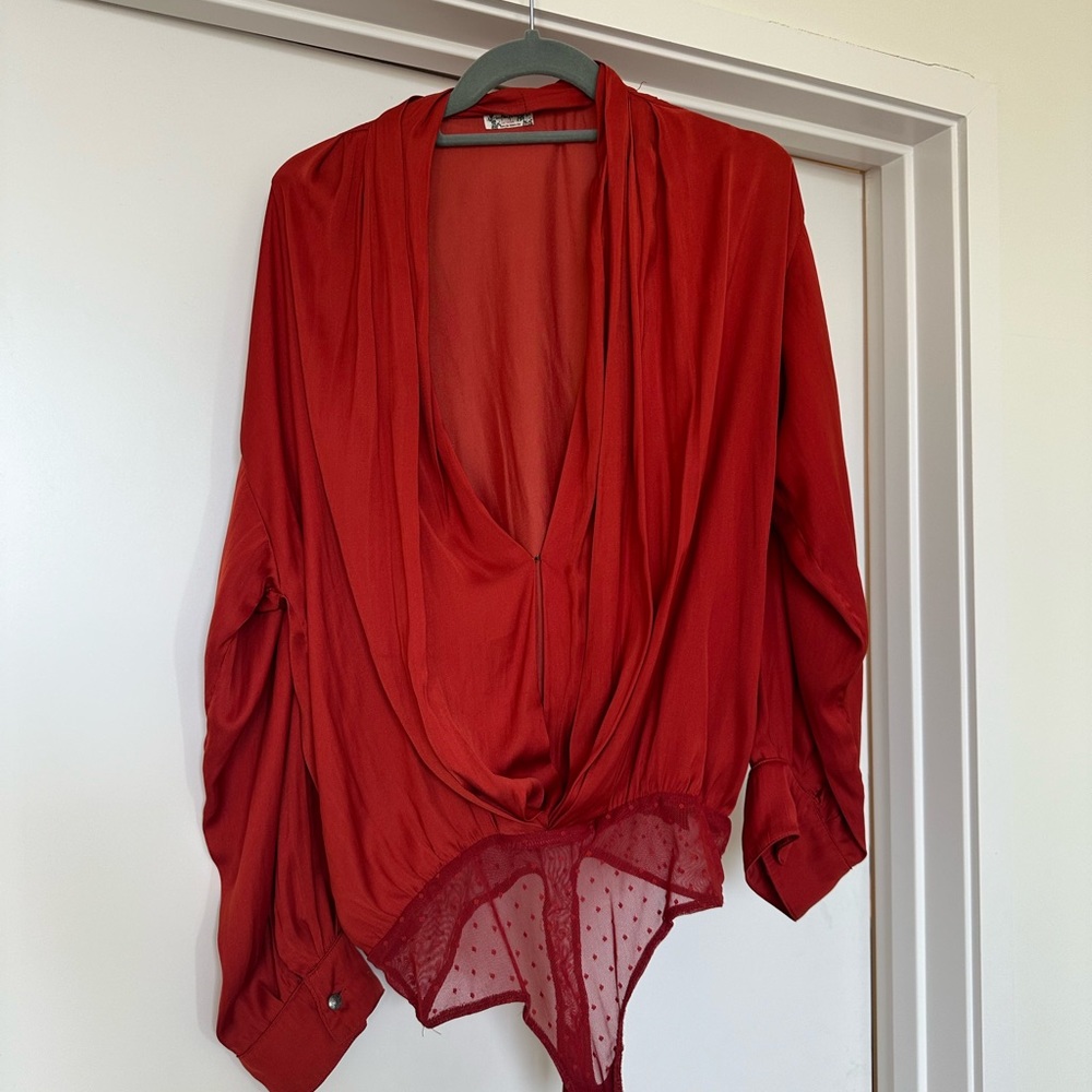 Free People Rust Colored Silk Bodysuit